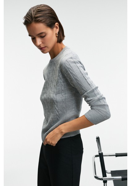 QUERIDA Kadın Yuvarlak Yaka Saç Örgülü Regular Fit Triko Grimelanj Kazak fırsatları