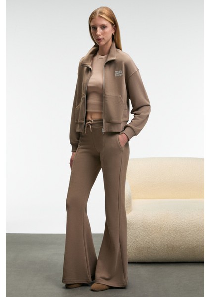 TORINA Kadın Nakış Detaylı Fermuarlı Çift Cepli Relax Vizon Ceket modelleri