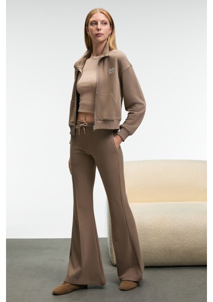 TORINA Kadın Nakış Detaylı Fermuarlı Çift Cepli Relax Vizon Ceket indirimleri