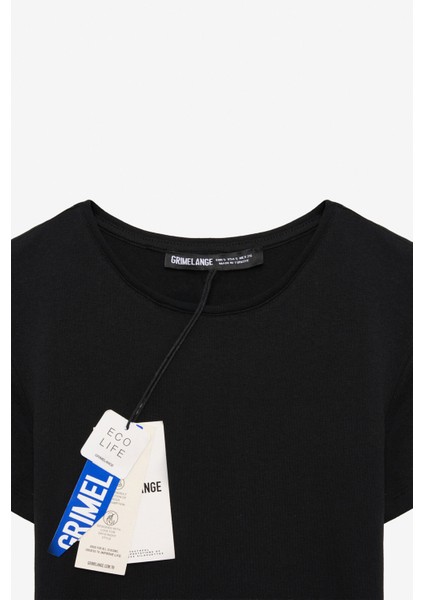 TARELIA Kadın Bisiklet Yaka Kısa Kollu Slim Siyah T-Shirt fiyatları