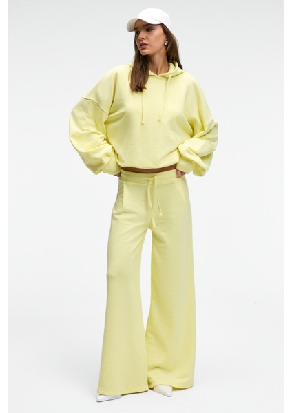 OLVERA Kadın Kapüşonlu Etek Ucu Balon Oversize Sarı Sweatshirt indirimleri