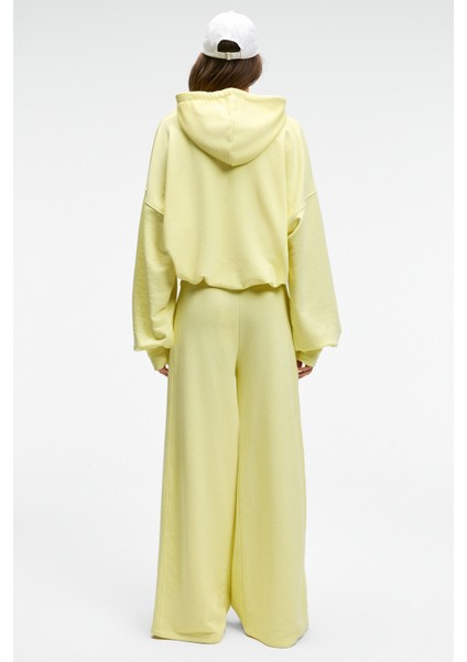 OLVERA Kadın Kapüşonlu Etek Ucu Balon Oversize Sarı Sweatshirt
