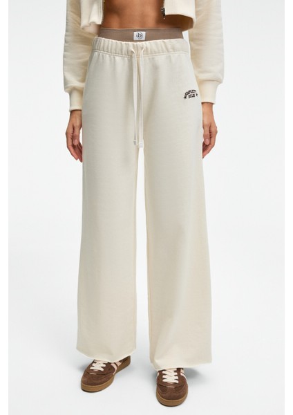 MORVELLA Kadın Nakışlı Regular Fit Ekru Eşofman Altı fiyatları