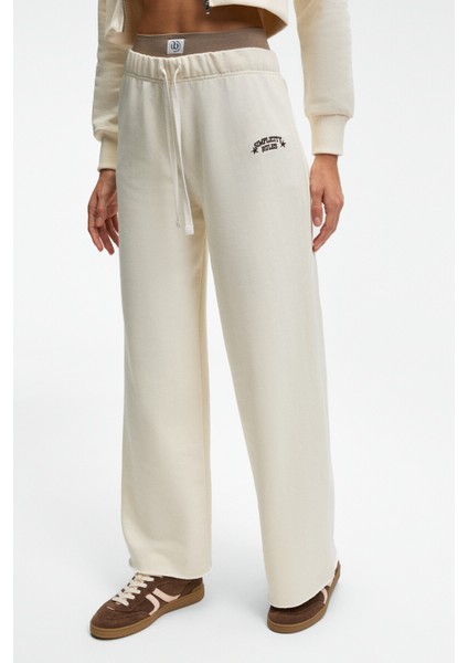 MORVELLA Kadın Nakışlı Regular Fit Ekru Eşofman Altı modelleri