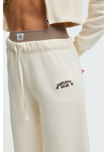 MORVELLA Kadın Nakışlı Regular Fit Ekru Eşofman Altı fırsatları