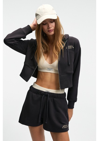 MOREVA Kadın Nakışlı Rahat Antrasit Şort modelleri