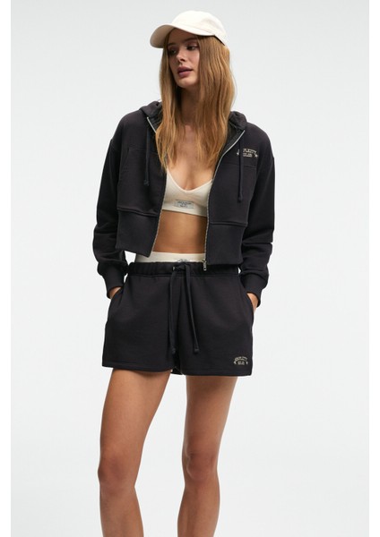 MOREVA Kadın Nakışlı Rahat Antrasit Şort indirimleri