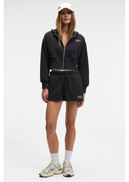 MOREVA Kadın Nakışlı Rahat Antrasit Şort