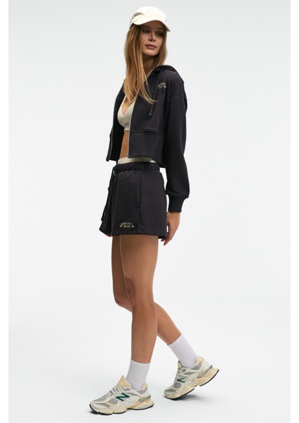 MOREVA Kadın Nakışlı Rahat Antrasit Şort