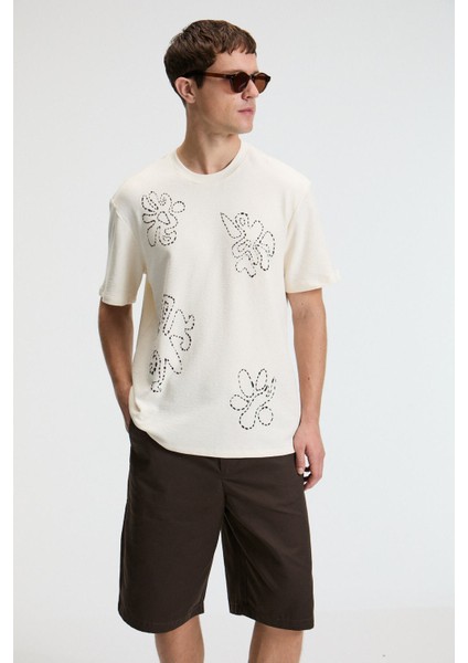 BAGGY Erkek %100 Pamuk Oversize Fit Baskılı Kısa Kollu Yuvarlak Yakalı Vanilya T-Shirt modelleri