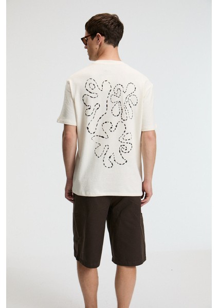BAGGY Erkek %100 Pamuk Oversize Fit Baskılı Kısa Kollu Yuvarlak Yakalı Vanilya T-Shirt