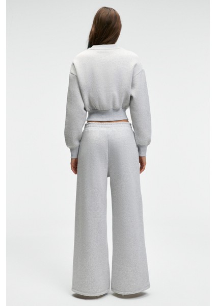 KARALIS Kadın Pamuklu Bisiklet Yaka Crop Grimelanj Sweatshirt fırsatları