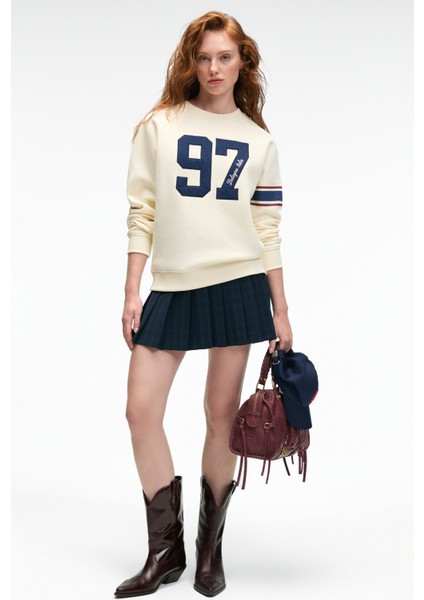 MIRELLAN Kadın Baskılı Yuvarlak Yaka Regular Fit Ekru Sweatshirt fiyatları