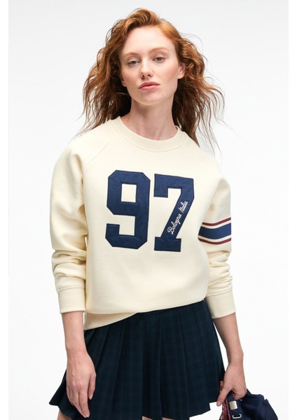 MIRELLAN Kadın Baskılı Yuvarlak Yaka Regular Fit Ekru Sweatshirt fırsatları