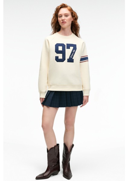 MIRELLAN Kadın Baskılı Yuvarlak Yaka Regular Fit Ekru Sweatshirt indirimleri