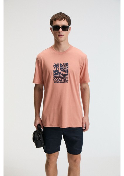 SWEET Erkek %100 Pamuk Oversize Fit Baskılı Kısa Kollu Yuvarlak Yakalı Yavruağzı T-Shirt