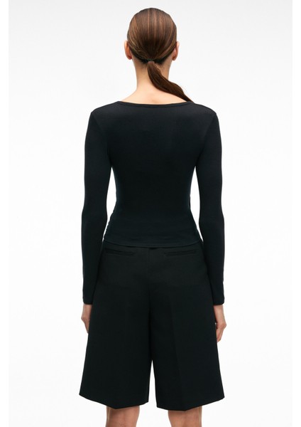 CALLORIA Kadın V Yakalı Uzun Kollu Slim Fit Siyah Bluz modelleri