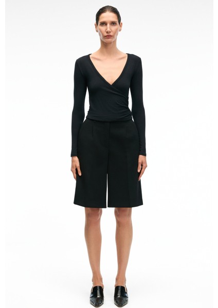 CALLORIA Kadın V Yakalı Uzun Kollu Slim Fit Siyah Bluz fırsatları