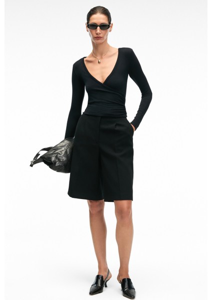 CALLORIA Kadın V Yakalı Uzun Kollu Slim Fit Siyah Bluz indirimleri