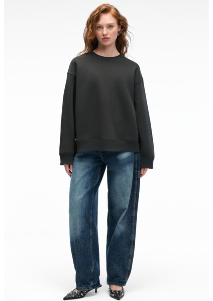 ESME Kadın Oversize Yuvarlak Yakalı Kol Ucu Ve Etek Ucu Manşetli Antrasit Sweatshirt fiyatları