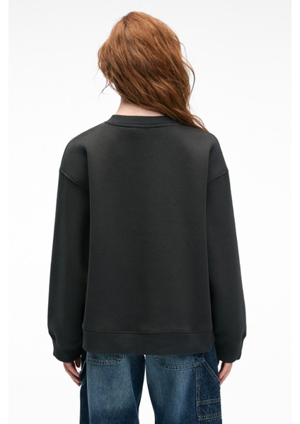 ESME Kadın Oversize Yuvarlak Yakalı Kol Ucu Ve Etek Ucu Manşetli Antrasit Sweatshirt