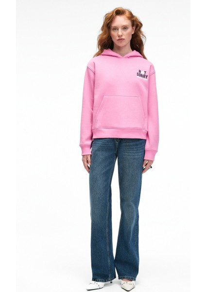 YUMEA Kadın Oversize Kapüşonlu Baskılı Pembe Sweatshirt fiyatları