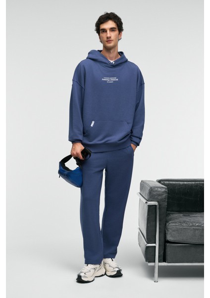CLARENCE Erkek %100 Pamuk Kordonlu Lastikli Bel Arka Cebi Süs Etiketli İndigo Eşofman Altı fiyatları