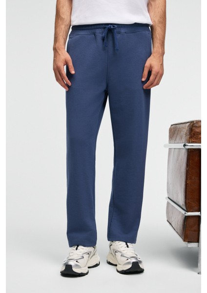 CLARENCE Erkek %100 Pamuk Kordonlu Lastikli Bel Arka Cebi Süs Etiketli İndigo Eşofman Altı modelleri