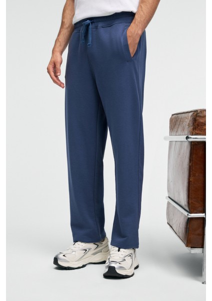 CLARENCE Erkek %100 Pamuk Kordonlu Lastikli Bel Arka Cebi Süs Etiketli İndigo Eşofman Altı fırsatları