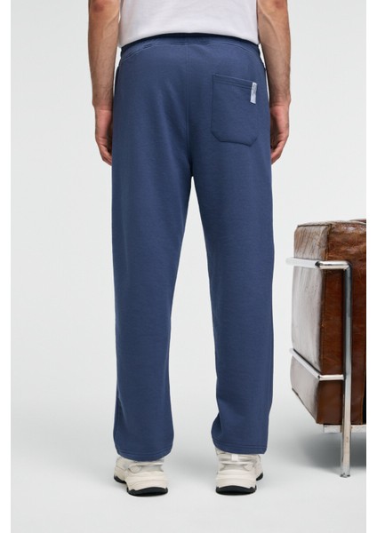 CLARENCE Erkek %100 Pamuk Kordonlu Lastikli Bel Arka Cebi Süs Etiketli İndigo Eşofman Altı