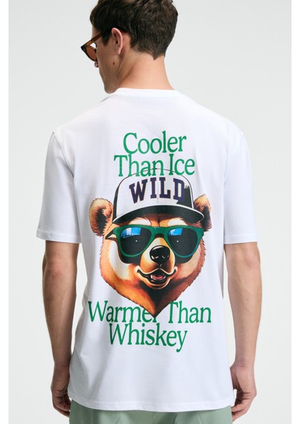 TASTY Erkek %100 Pamuk Oversize Fit Baskılı Kısa Kollu Yuvarlak Yakalı Beyaz T-Shirt