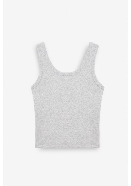 Mavsera Kadın Kalın Askılı U Yaka Patlı Düğmeli Crop Slim Grimelanj Atlet modelleri