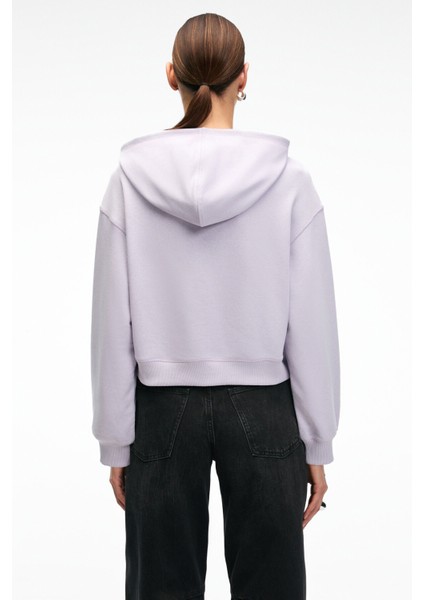 ISADORA Kadın Kapüşonlu Nakış Detaylı Regular Fit Crop Lila Sweatshirt