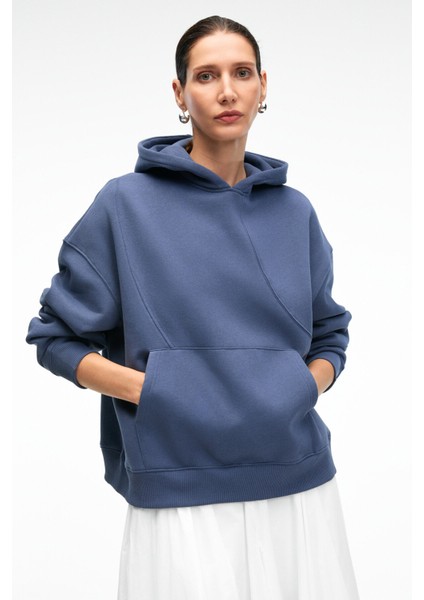 ELYRA Kadın Oversize Dikiş Detaylı Kapüşonlu Lacivert Sweatshirt fırsatları