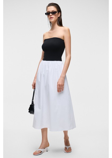 ALIANSA Kadın Poplin Dokuma Kolsuz Uzun Boy Siyah - Beyaz Elbise fiyatları