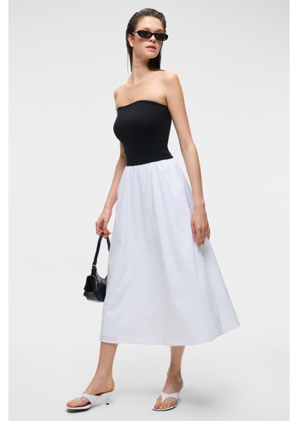 ALIANSA Kadın Poplin Dokuma Kolsuz Uzun Boy Siyah - Beyaz Elbise modelleri