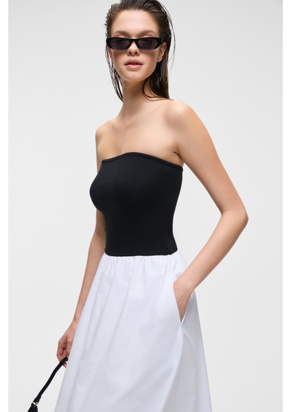 ALIANSA Kadın Poplin Dokuma Kolsuz Uzun Boy Siyah - Beyaz Elbise fırsatları