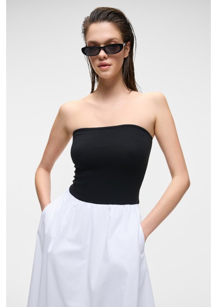 ALIANSA Kadın Poplin Dokuma Kolsuz Uzun Boy Siyah - Beyaz Elbise indirimleri