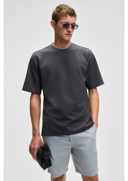 CHIC Erkek Relaxed Fit Dokulu Pamuk Kumaş Antrasit T-Shirt fırsatları