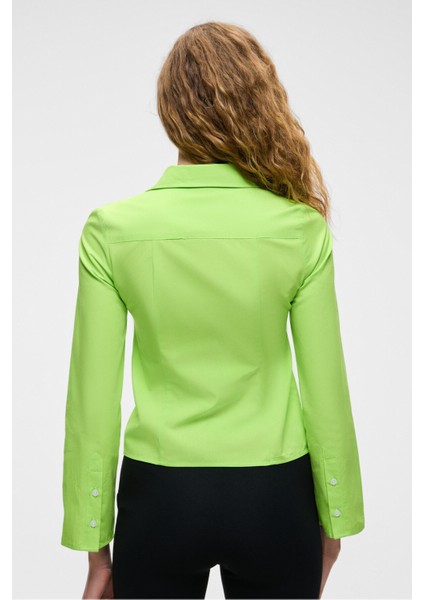 GRINNE Kadın Slim Gömlek Yaka Uzun Kollu İnce Uzun Fıstık Yeşili Gömlek indirimleri