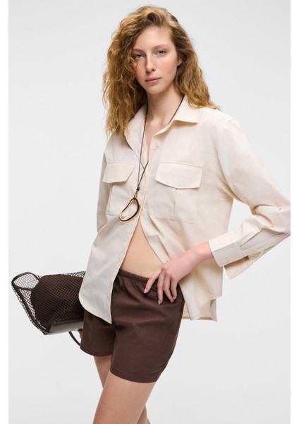 RIGO Kadın Gömlek Yaka Uzun Kol Regular Uzun İnce Krem Gömlek fırsatları