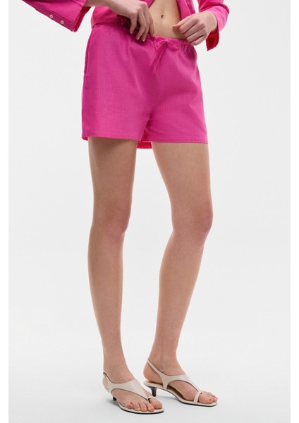 QUINETA Kadın %100 Pamuk Keten Görünümlü Rahat Regular Fit Fuşya Şort fiyatları