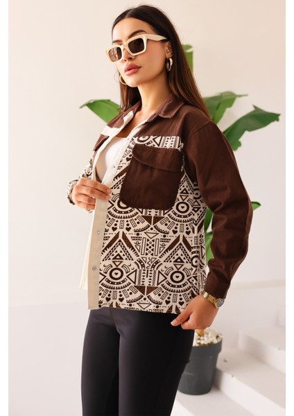 Kadın Oversize Fit Etnik Desenli Uzun Kollu %100 Pamuk Gömlek,ceket , Cepli Şık Oduncu Gömlek modelleri