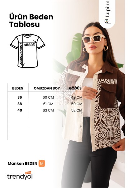 Kadın Oversize Fit Etnik Desenli Uzun Kollu %100 Pamuk Gömlek,ceket , Cepli Şık Oduncu Gömlek