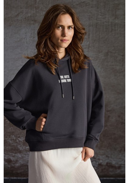 JOYNER Kadın Nakış Detaylı Antrasit Sweatshirt