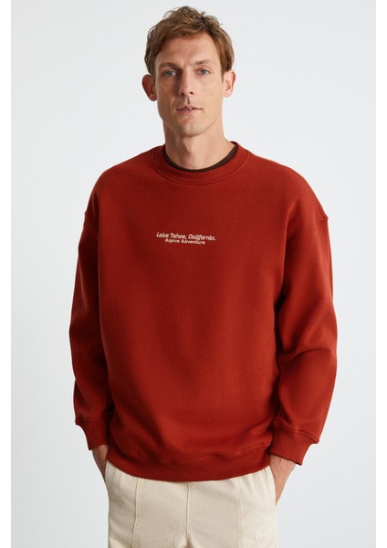 LAMPARD ERKEK 3 İplik Bisiklet Yaka Kiremit Rengi Sweatshirt