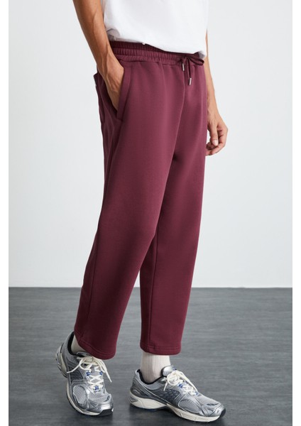 WENDER Erkek %100 Organik Pamuklu 3 İplik Şardonsuz Lastikli Bel Bordo Eşofman Altı