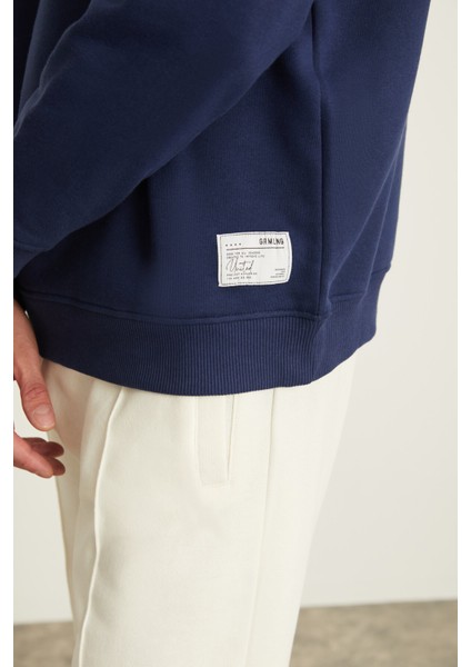 NATAS Erkek Regular Fit 3 İplik Şardonlu Yuvarlak Yakalı Etiket Detaylı Lacivert Sweatshirt fırsatları