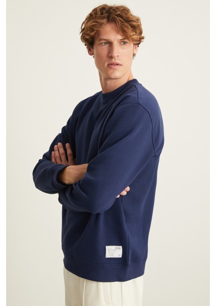 NATAS Erkek Regular Fit 3 İplik Şardonlu Yuvarlak Yakalı Etiket Detaylı Lacivert Sweatshirt indirimleri