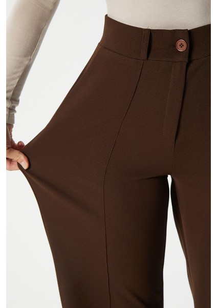 Likra Serisi Lift Süs Dikişli Esnek Açık Kahverengi Palazzo Pantolon modelleri